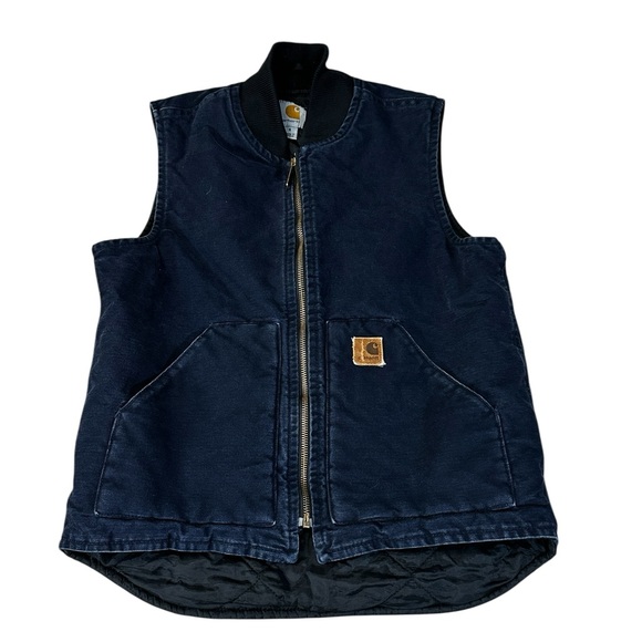 Carhartt V02 MDT Vest Men’s Small Distressed Faded Navy Duck Canvas Quilted Y2K